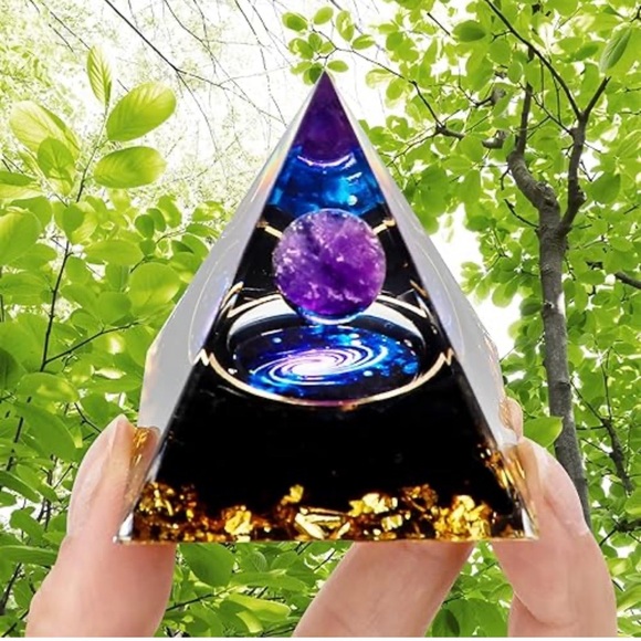 Pyramid Handmade Art craft Other - #1100**Orgone Pyramid with Cosmic Design and Gold Accents